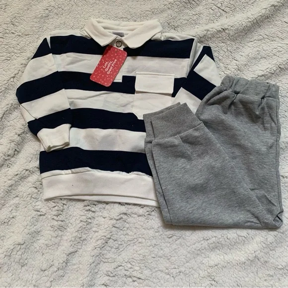 Pat Pat 2-piece Toddler Boy Stripe Polo shirt and Grey Pants Set | 3Y | NEW!! - Picture 10 of 12